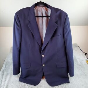 Today's Man Wool Blazer Mens 46R Two Button Crest Gold Tone Navy Blue Sport Coat